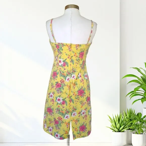 Vtg 90s Y2K RALPH Lauren Hawaiian Floral Strapless Dress Yellow Pinup Fit Med - Picture 2 of 10